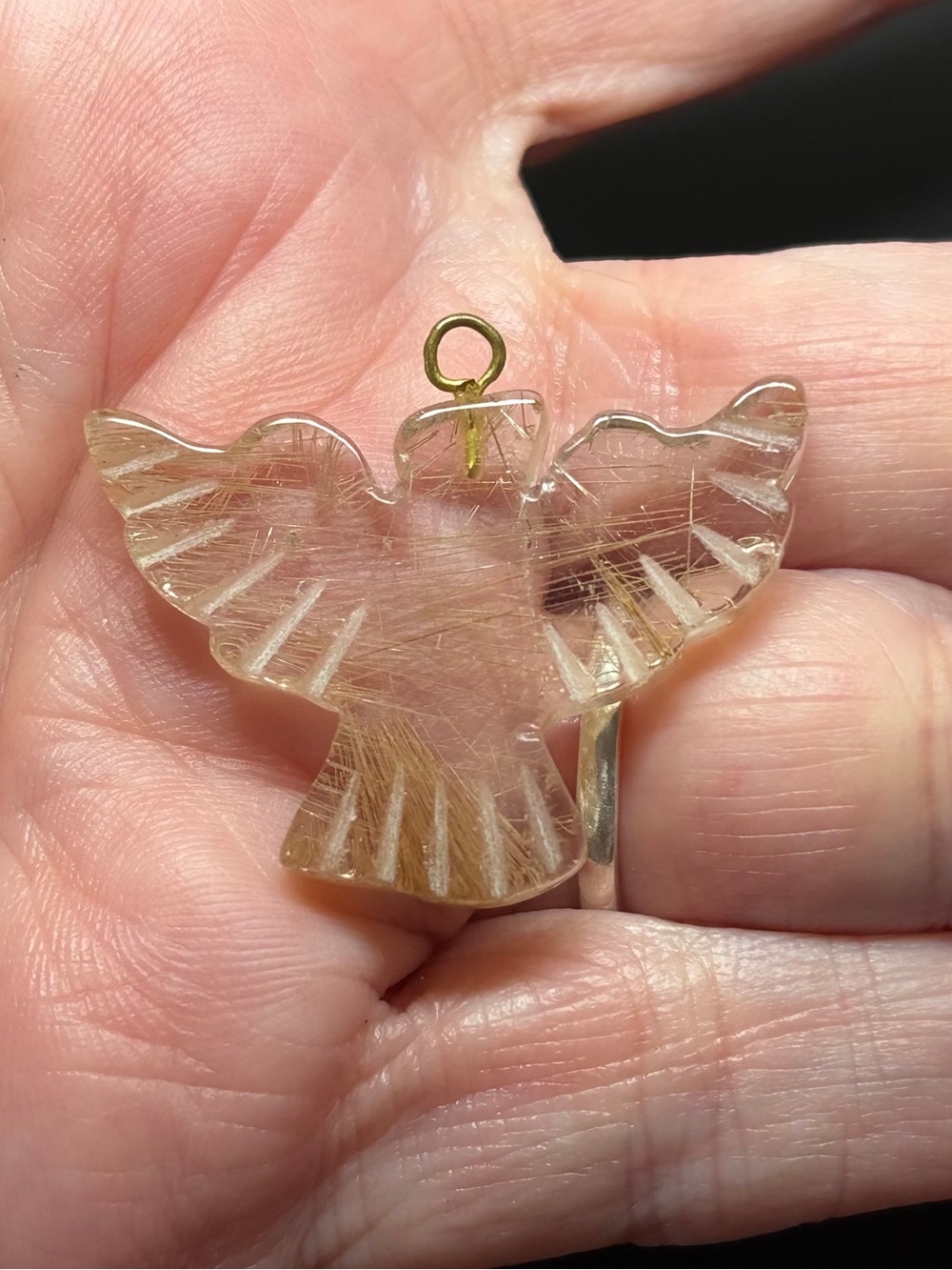 Carved Golden Stone Eagle Bird Pendant - Picture 7 of 9